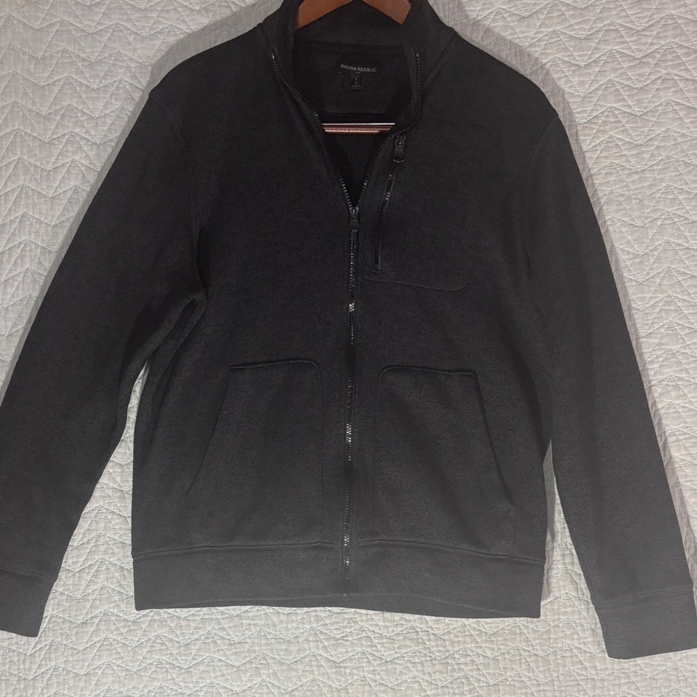 Banana Republic Men's Black Zip-Up Knit Jacket